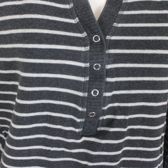AXCESS HENLEY SWEATER WOMAN SIZE XL DARK & LIGHT GRAY STRIPED BUTTON FRONT L/S - Picture 5 of 11